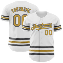Load image into Gallery viewer, Custom White Old Gold-Steel Gray Line Authentic Baseball Jersey
