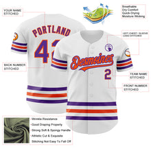 Load image into Gallery viewer, Custom White Purple-Orange Line Authentic Baseball Jersey
