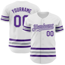 Load image into Gallery viewer, Custom White Purple-Gray Line Authentic Baseball Jersey
