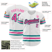 Load image into Gallery viewer, Custom White Pink Black-Teal Line Authentic Baseball Jersey

