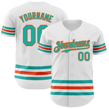 Charger l'image dans la galerie, Custom White Aqua-Orange Line Authentic Baseball Jersey