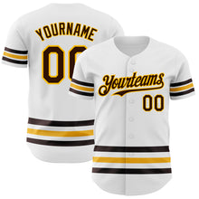Charger l'image dans la galerie, Custom White Brown-Gold Line Authentic Baseball Jersey