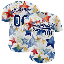 Laden Sie das Bild in den Galerie-Viewer, Custom White Navy-Red 3D Pattern Design Stars Authentic Baseball Jersey