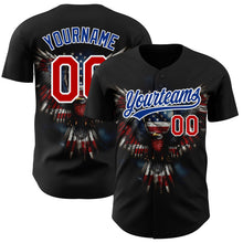 Charger l'image dans la galerie, Custom Black Red-Royal 3D American Flag Eagle Patriotic Authentic Baseball Jersey