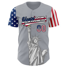 Load image into Gallery viewer, Custom Gray USA Flag-Black 3D American Flag Statue of Liberty Patriotic Authentic Baseball Jersey