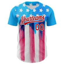 Загрузить изображение в средство просмотра галереи, Custom Electric Blue Red-White 3D American Flag Patriotic Authentic Baseball Jersey