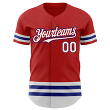 Laden Sie das Bild in den Galerie-Viewer, Custom Red White-Royal Line Authentic Baseball Jersey
