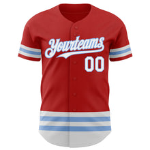 Laden Sie das Bild in den Galerie-Viewer, Custom Red White-Light Blue Line Authentic Baseball Jersey