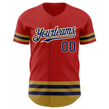 Laden Sie das Bild in den Galerie-Viewer, Custom Red Navy-Old Gold Line Authentic Baseball Jersey