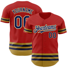 Laden Sie das Bild in den Galerie-Viewer, Custom Red Navy-Old Gold Line Authentic Baseball Jersey