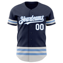Charger l'image dans la galerie, Custom Navy White-Light Blue Line Authentic Baseball Jersey