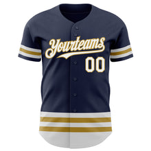Load image into Gallery viewer, Custom Navy White-Old Gold Line Authentic Baseball Jersey