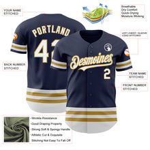 Load image into Gallery viewer, Custom Navy White-Old Gold Line Authentic Baseball Jersey
