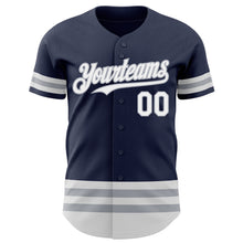 Load image into Gallery viewer, Custom Navy White-Gray Line Authentic Baseball Jersey