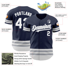 Load image into Gallery viewer, Custom Navy White-Gray Line Authentic Baseball Jersey