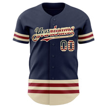 Charger l'image dans la galerie, Custom Navy Vintage USA Flag Cream-Maroon Line Authentic Baseball Jersey