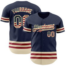 Charger l'image dans la galerie, Custom Navy Vintage USA Flag Cream-Maroon Line Authentic Baseball Jersey