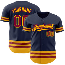 Load image into Gallery viewer, Custom Navy Maroon-Gold Line Authentic Baseball Jersey