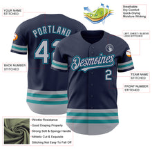 Load image into Gallery viewer, Custom Navy Gray-Teal Line Authentic Baseball Jersey