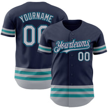 Load image into Gallery viewer, Custom Navy Gray-Teal Line Authentic Baseball Jersey