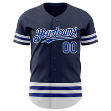 Load image into Gallery viewer, Custom Navy Royal-White Line Authentic Baseball Jersey