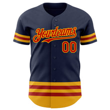 Load image into Gallery viewer, Custom Navy Red-Gold Line Authentic Baseball Jersey