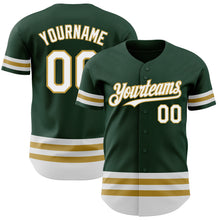Load image into Gallery viewer, Custom Green White-Old Gold Line Authentic Baseball Jersey