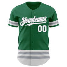 Load image into Gallery viewer, Custom Kelly Green White-Gray Line Authentic Baseball Jersey