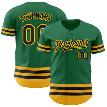 Custom Kelly Green Black-Gold Line Authentic Baseball Jersey