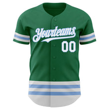 Load image into Gallery viewer, Custom Kelly Green White-Light Blue Line Authentic Baseball Jersey