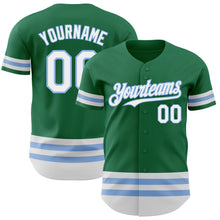 Load image into Gallery viewer, Custom Kelly Green White-Light Blue Line Authentic Baseball Jersey