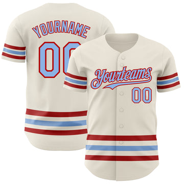 Custom Cream Light Blue-Red Line Authentic Baseball Jersey