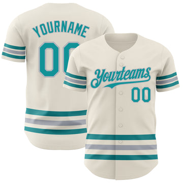 Custom Cream Teal-Gray Line Authentic Baseball Jersey