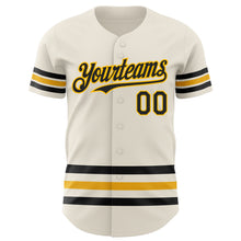 Load image into Gallery viewer, Custom Cream Black-Gold Line Authentic Baseball Jersey