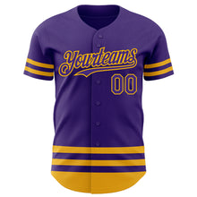 Load image into Gallery viewer, Custom Purple Gold Line Authentic Baseball Jersey