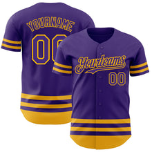 Load image into Gallery viewer, Custom Purple Gold Line Authentic Baseball Jersey