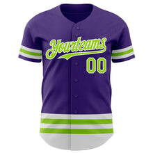 Load image into Gallery viewer, Custom Purple Neon Green-White Line Authentic Baseball Jersey