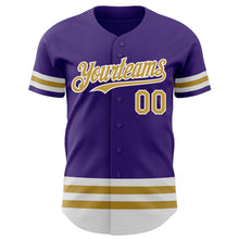 Load image into Gallery viewer, Custom Purple Old Gold-White Line Authentic Baseball Jersey