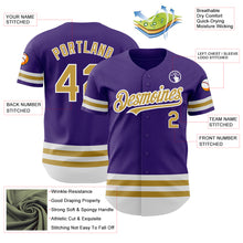 Load image into Gallery viewer, Custom Purple Old Gold-White Line Authentic Baseball Jersey