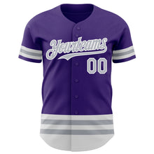 Load image into Gallery viewer, Custom Purple Gray-White Line Authentic Baseball Jersey
