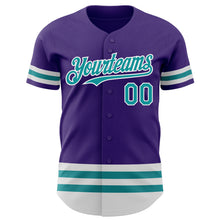 Load image into Gallery viewer, Custom Purple Teal-White Line Authentic Baseball Jersey