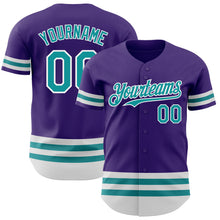 Load image into Gallery viewer, Custom Purple Teal-White Line Authentic Baseball Jersey