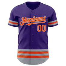 Load image into Gallery viewer, Custom Purple Orange-Gray Line Authentic Baseball Jersey