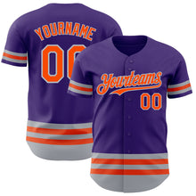 Load image into Gallery viewer, Custom Purple Orange-Gray Line Authentic Baseball Jersey