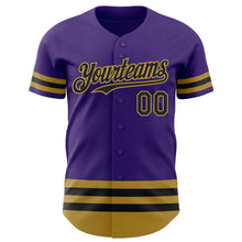 Load image into Gallery viewer, Custom Purple Black-Old Gold Line Authentic Baseball Jersey