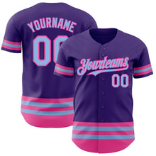 Load image into Gallery viewer, Custom Purple Light Blue-Pink Line Authentic Baseball Jersey
