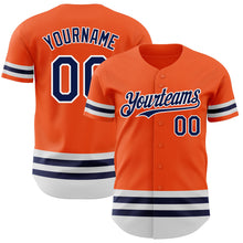 Load image into Gallery viewer, Custom Orange Navy-White Line Authentic Baseball Jersey