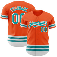 Load image into Gallery viewer, Custom Orange Teal-White Line Authentic Baseball Jersey