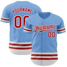 Load image into Gallery viewer, Custom Light Blue Red-White Line Authentic Baseball Jersey