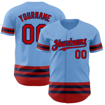 Custom Light Blue Red-Navy Line Authentic Baseball Jersey